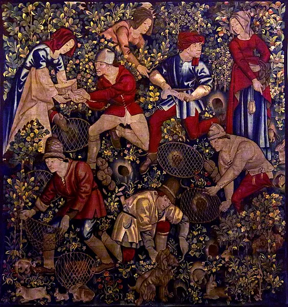 medieval tapestry representing a everyday life scene